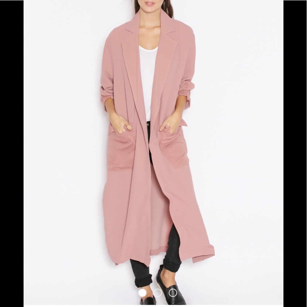 Topshop dusty pink long line duster with pockets